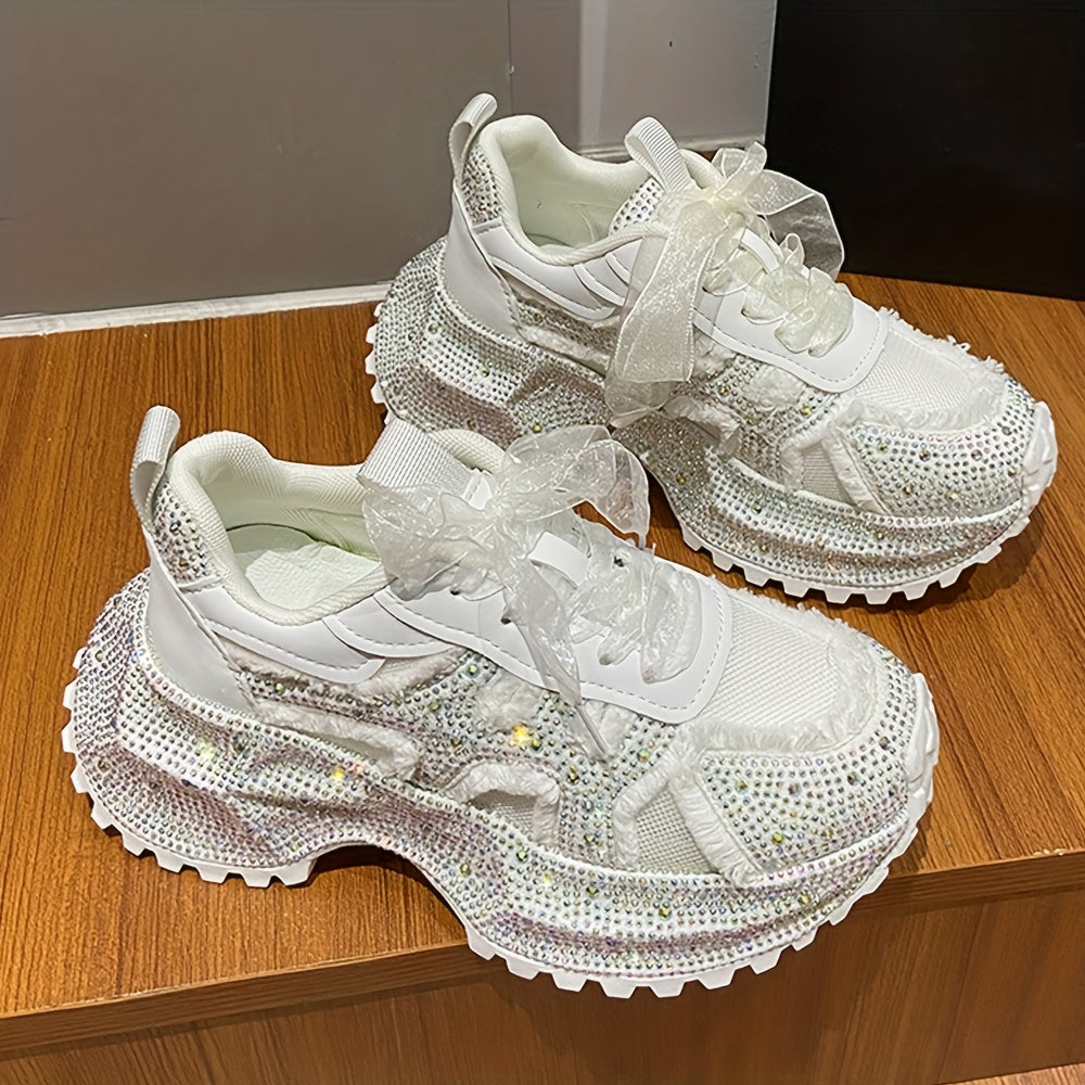 Rhinestone-Embellished Sneakers with Thick Platform Sole