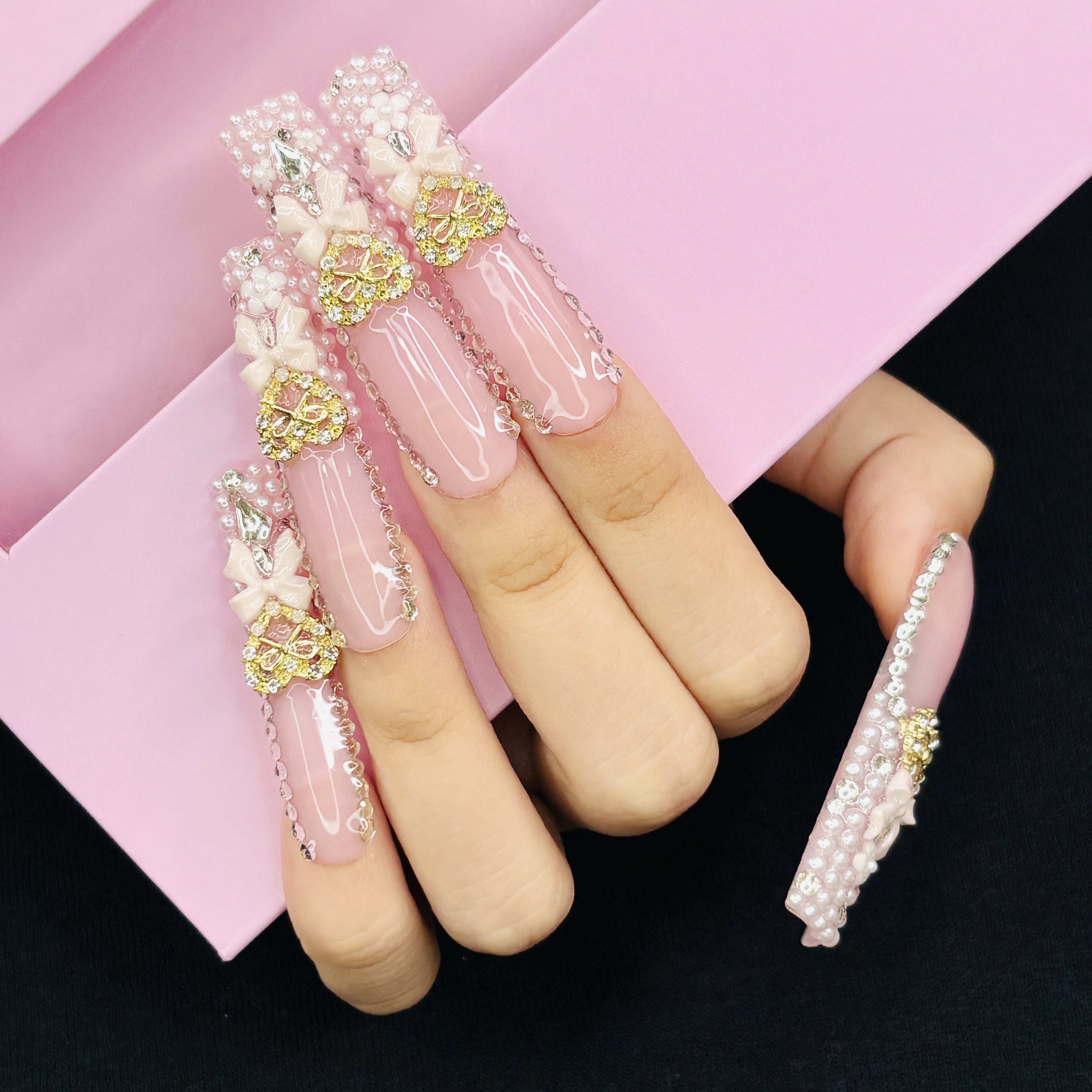 Gold Rhinestone Butterfly Press-On Nails