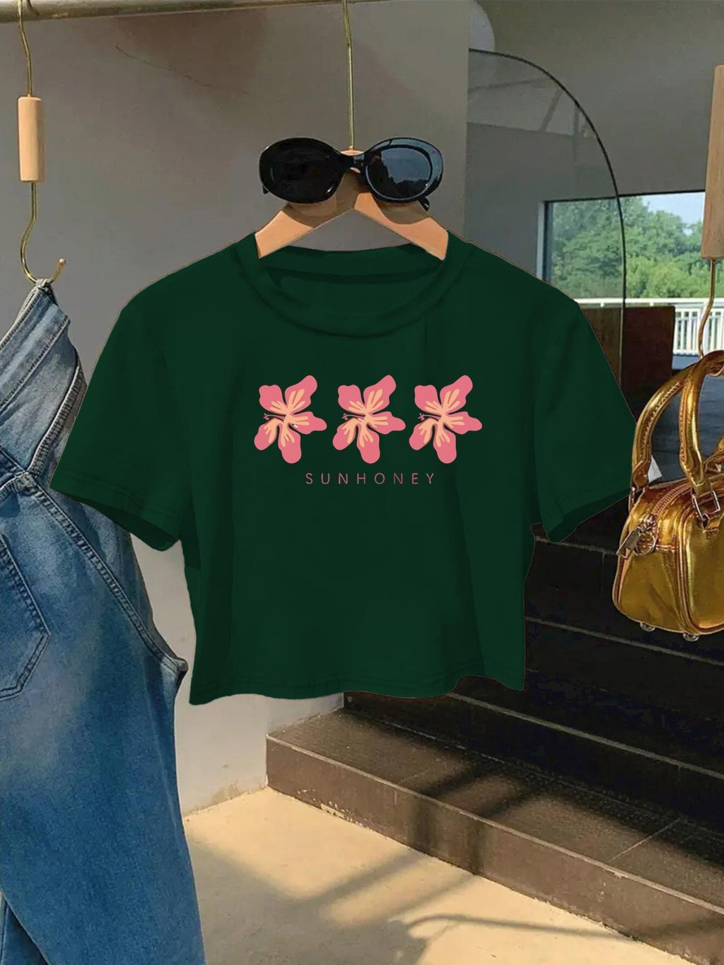 Floral Print Crop Top - "SUNHONEY"