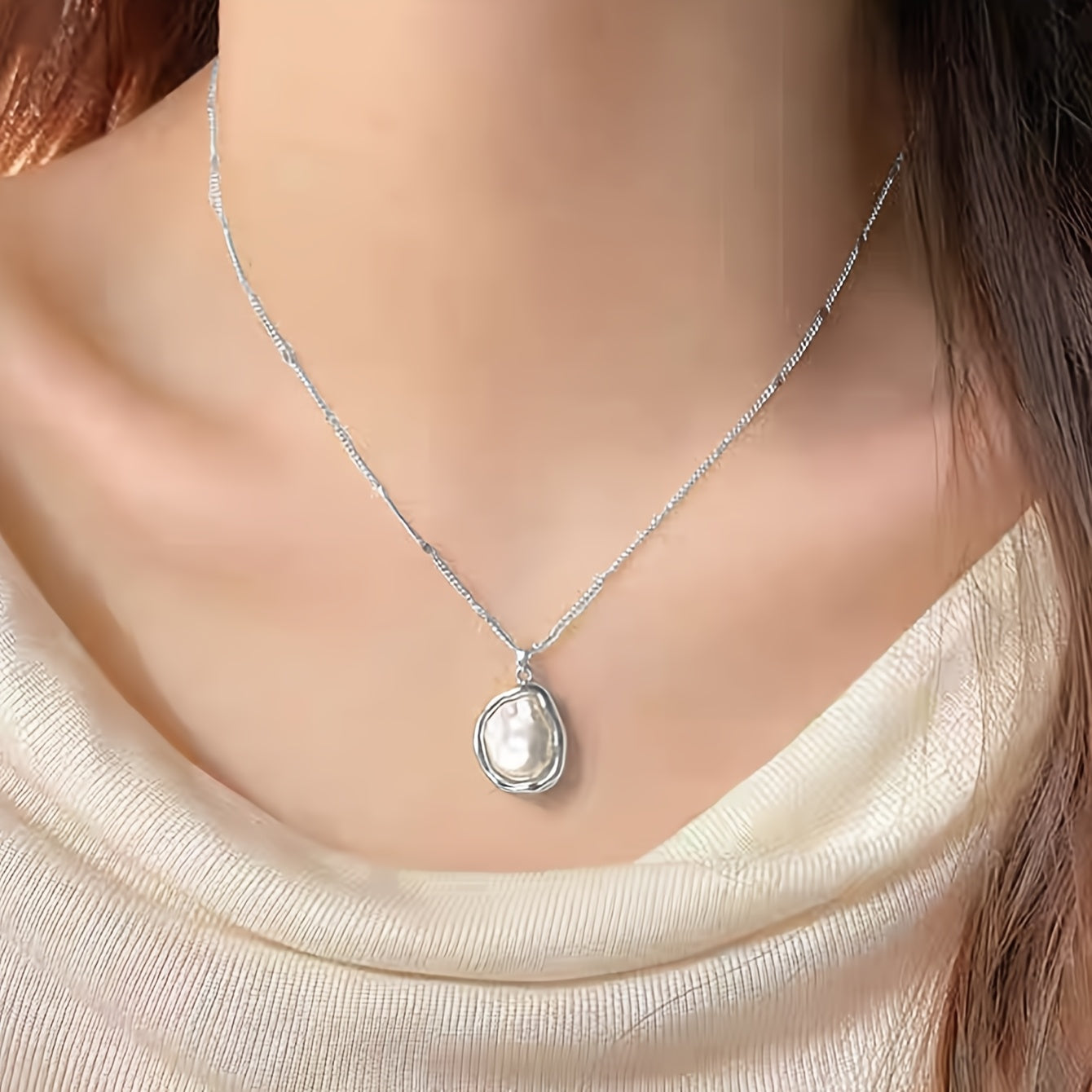 Copper Imitation Pearl Pendant Necklace