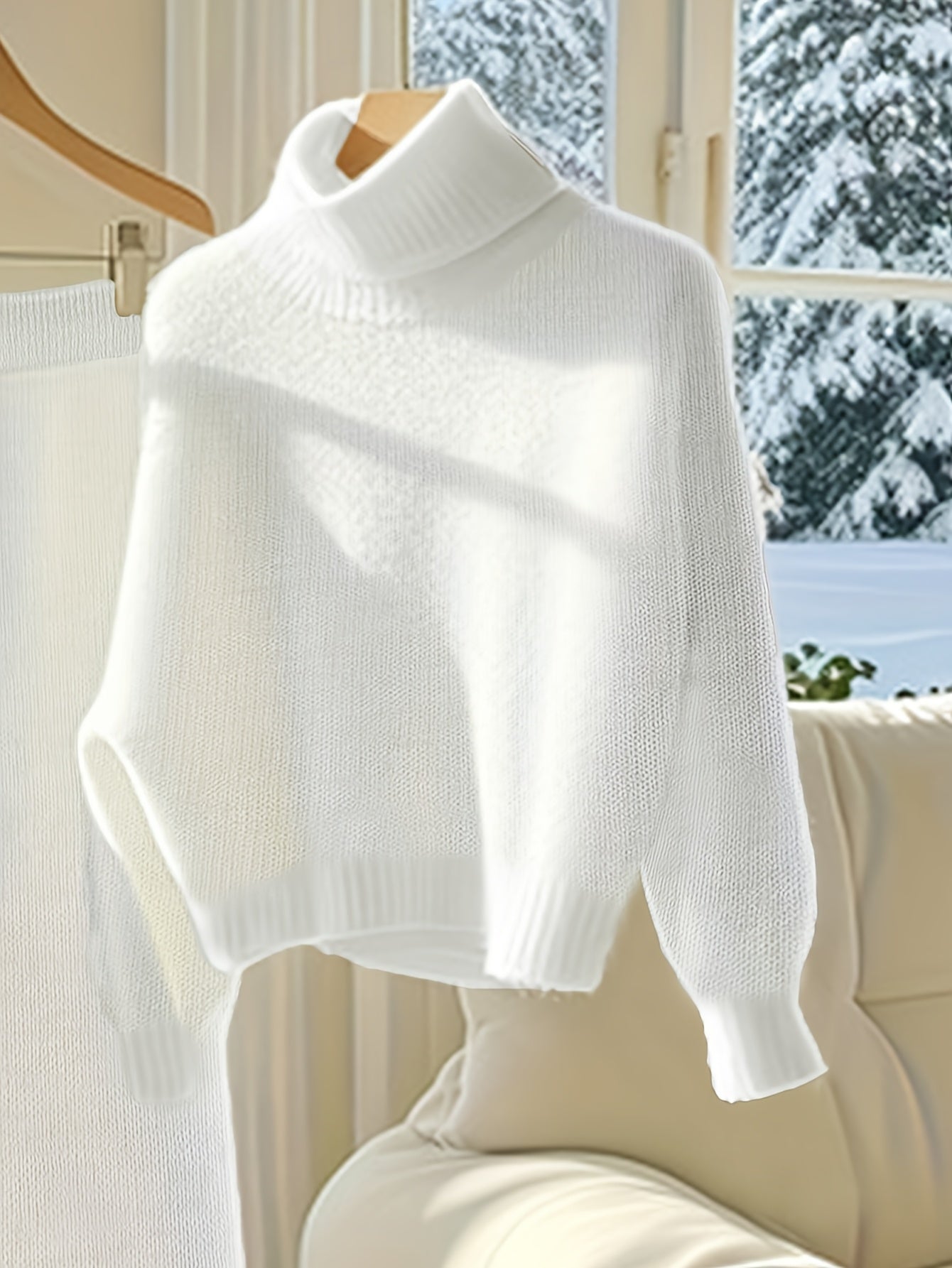 White Plus Size Cozy Sweater and Skirt Set