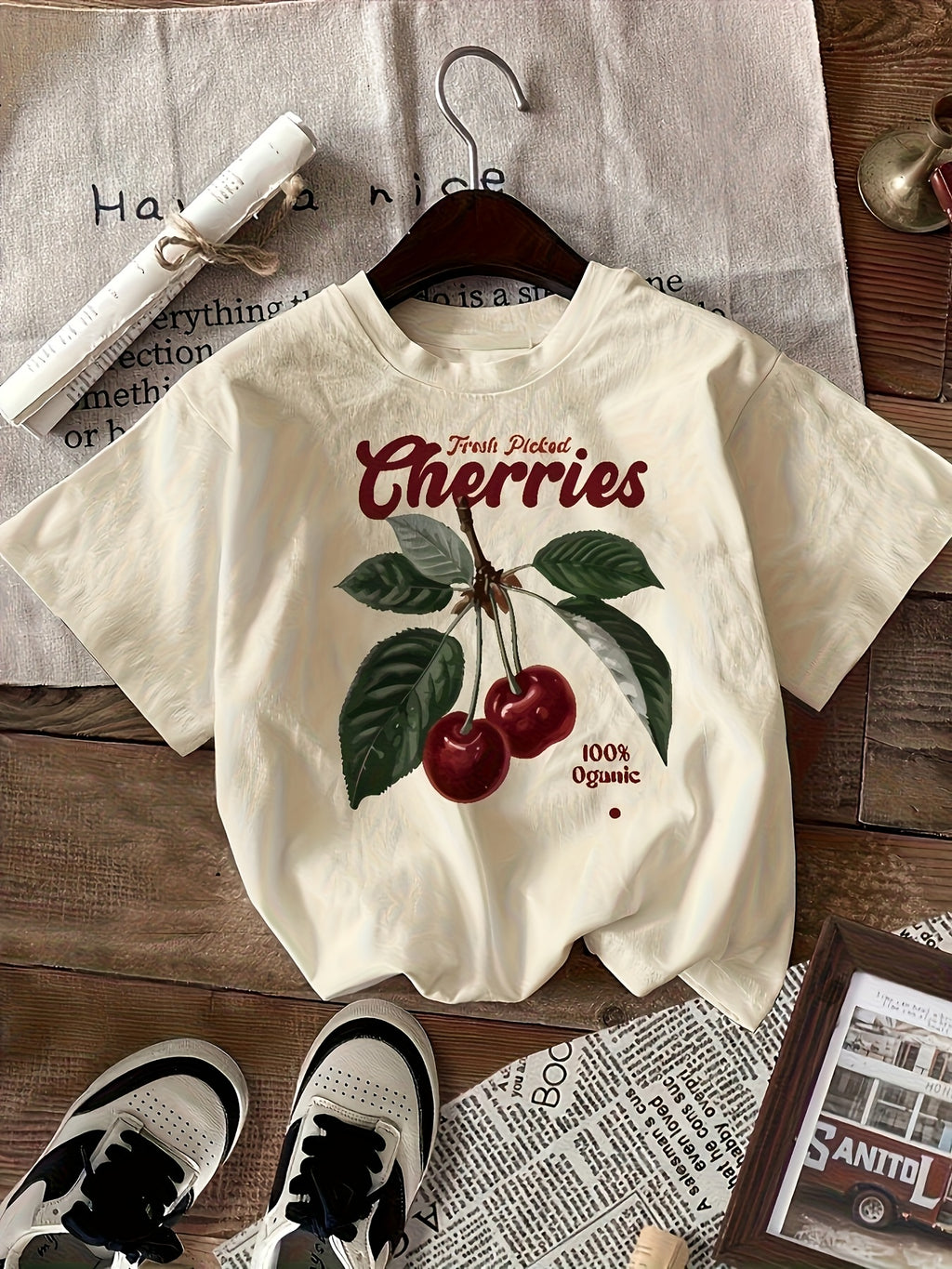 Stylish Letter Cherry Print Tee