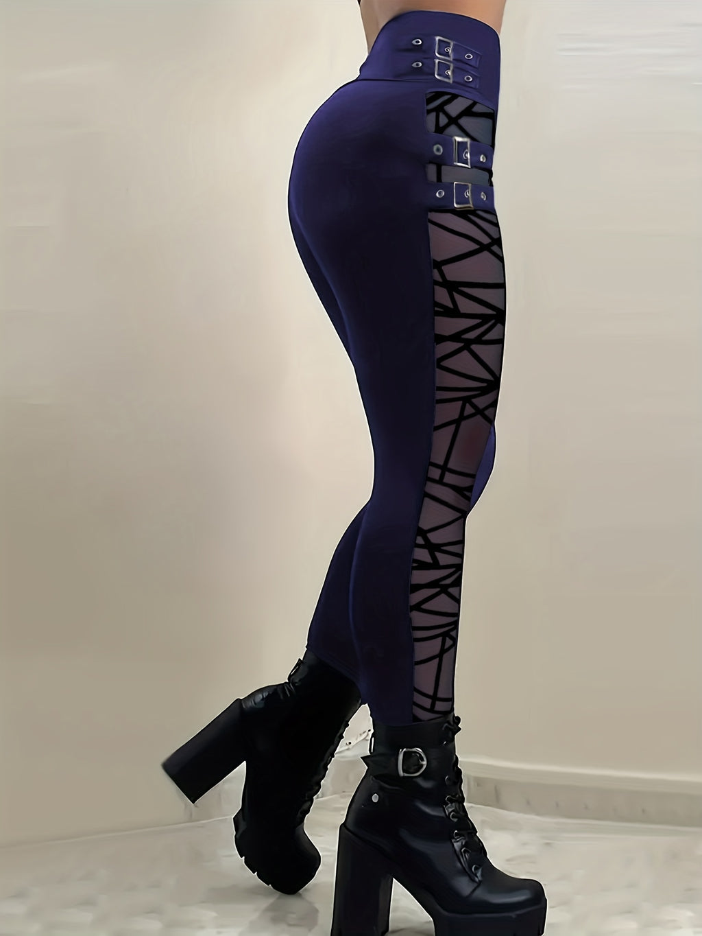 High-Waisted Stretchy Leggings with Mesh Panels & Zipper Detail