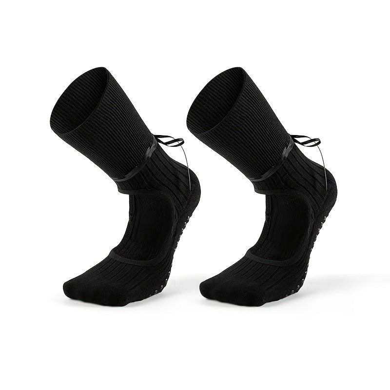 Non-Slip Mid-Calf Socks with Adjustable Strap & Bow Ribbon