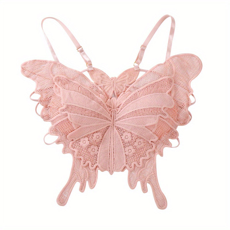 Lace Bra with Butterfly Jacquard Embroidery & Floral Lace Trim
