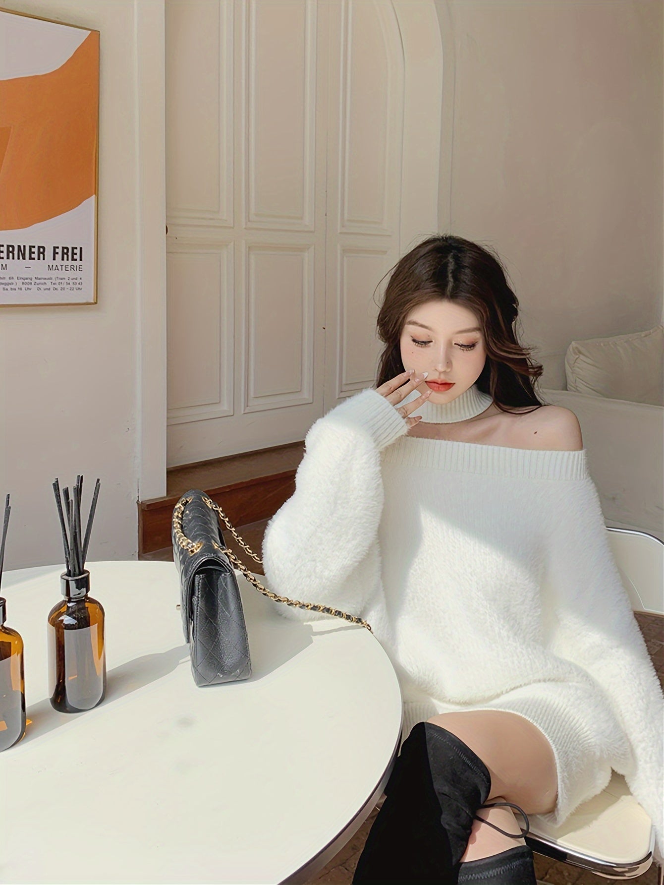 Women's Autumn Sweater, Winter Women Clothing Soft Warm Knit Pullover Fashion Korean Style Off-Shoulder Top