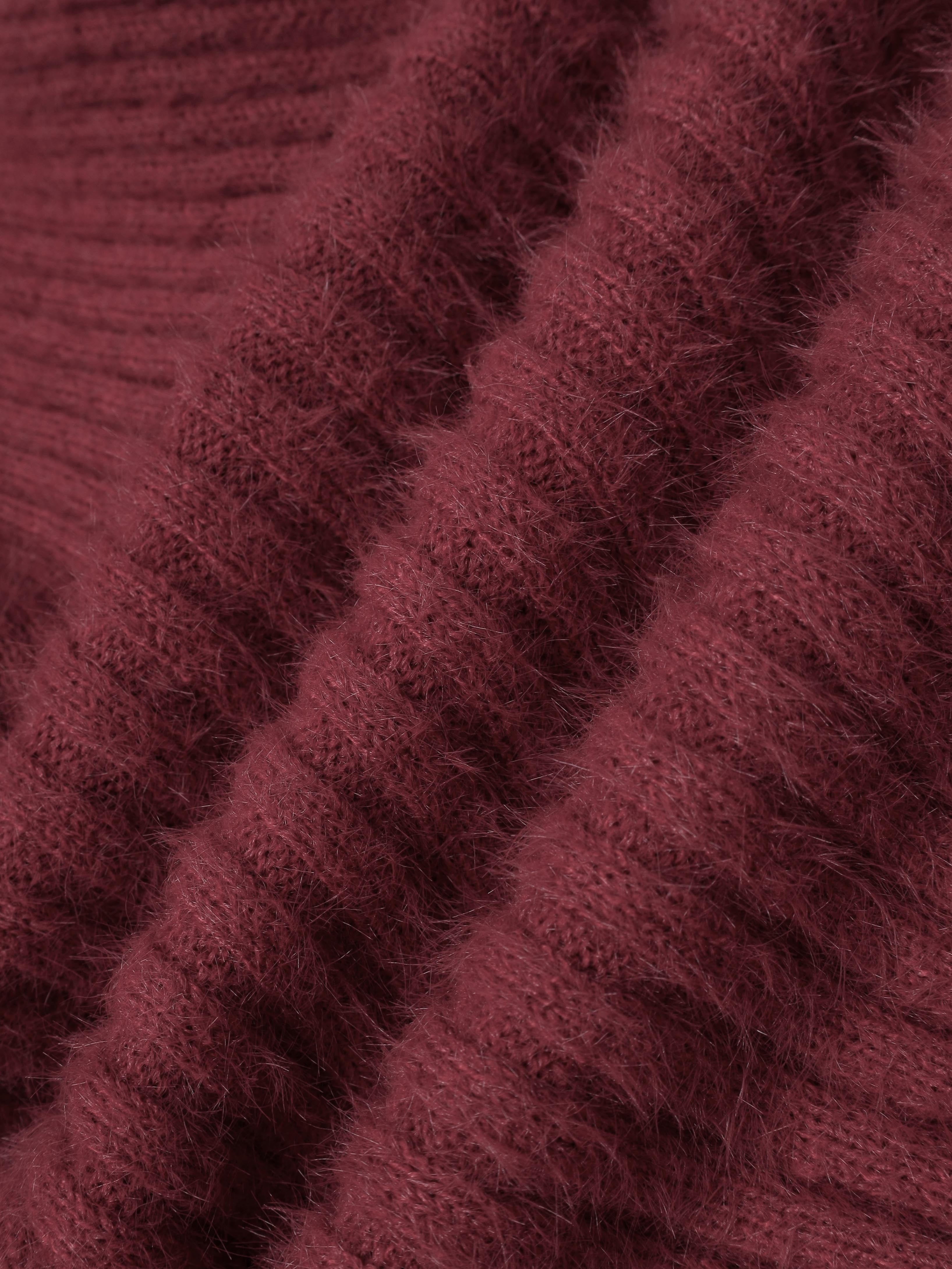 Off-the-Shoulder Burgundy Fuzzy Bodycon Dress