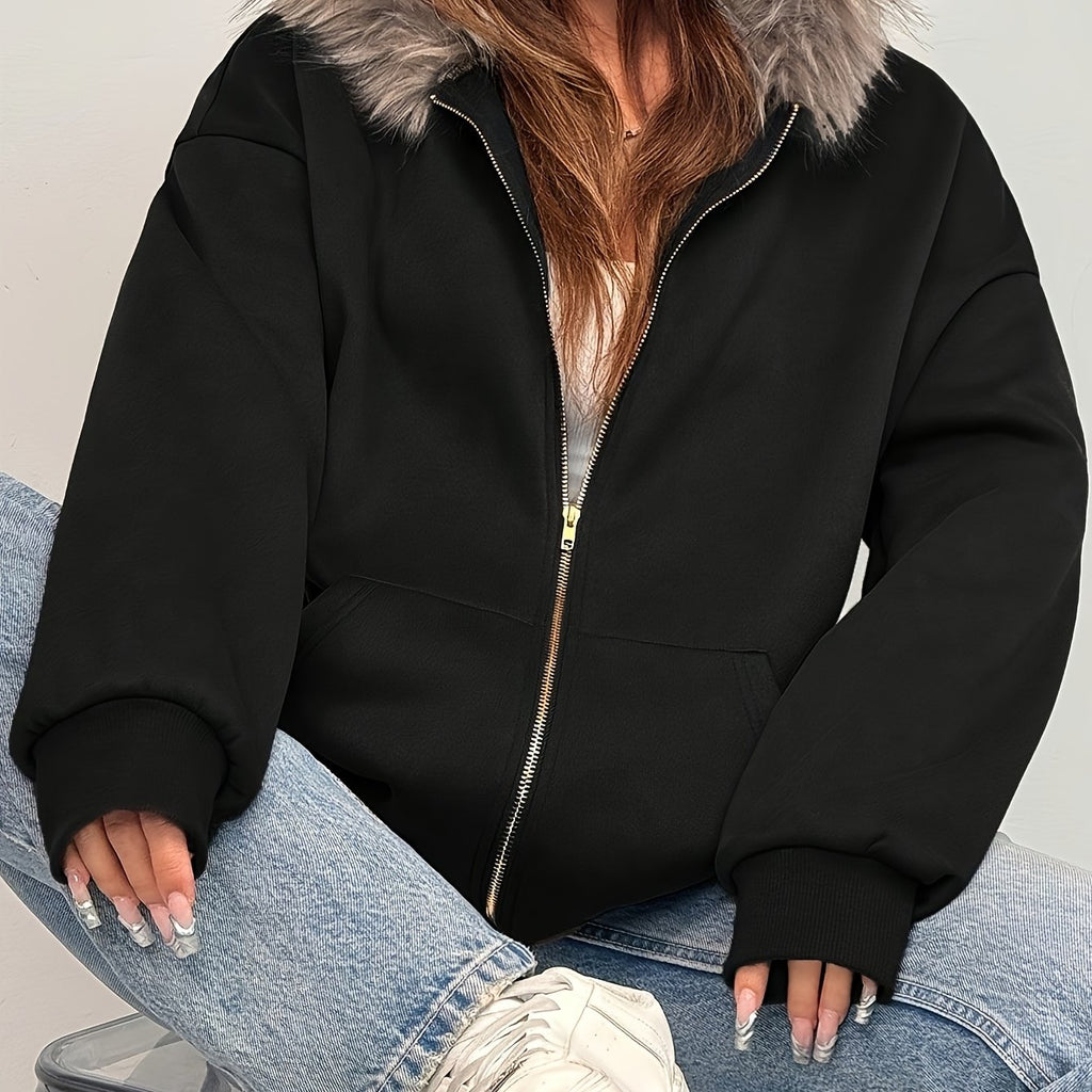 Women'S Hooded Jacket - Elegant Loose Fit Zip-Up Coat with Front Zipper Closure, Long Sleeve Outerwear for Fall/Winter, Chic Casual Outerwear for Everyday & Formal Events - Easy-Care Women'S Clothing, Ladies Winter Coats, Sea
