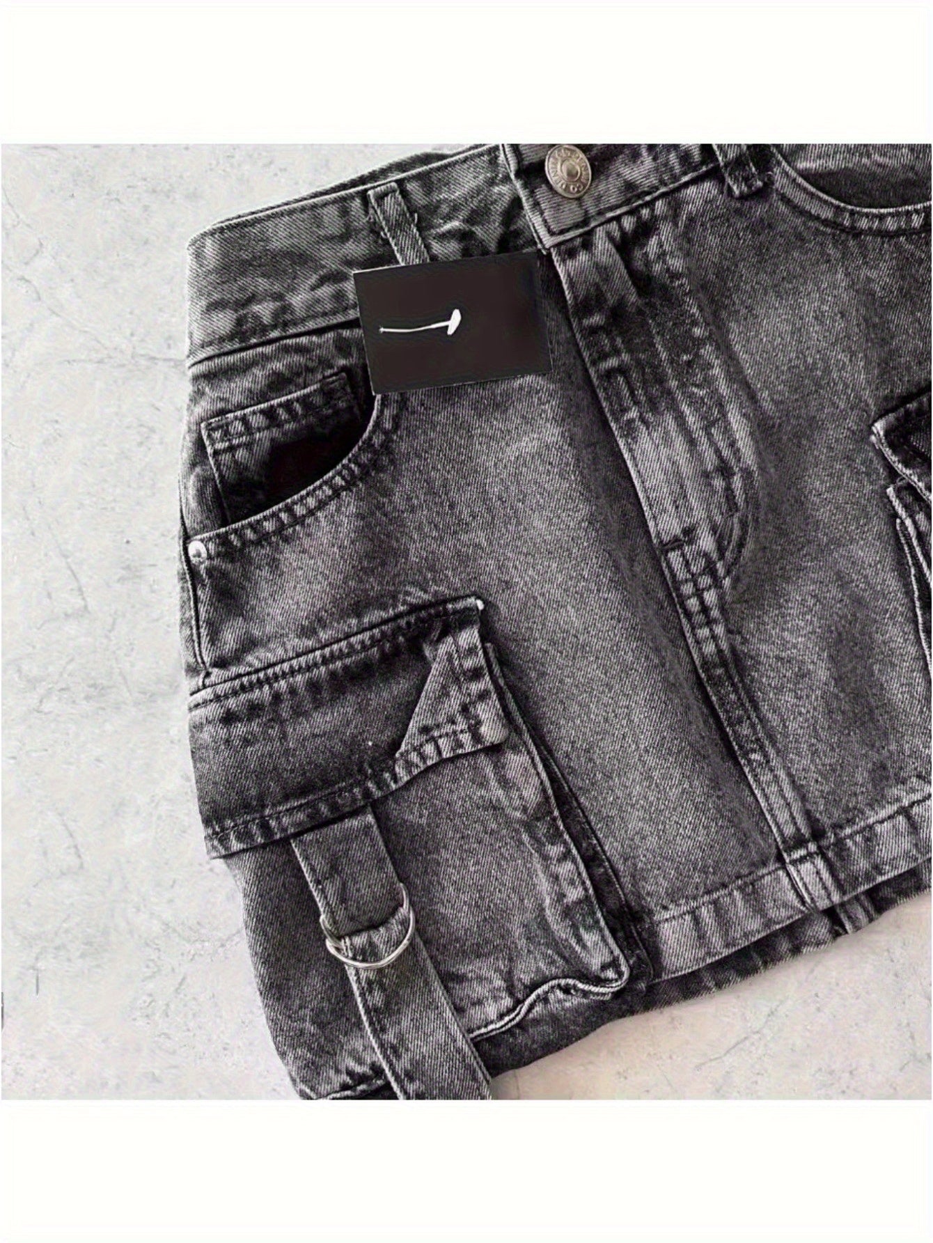 High-Waisted Black Denim Mini Skirt