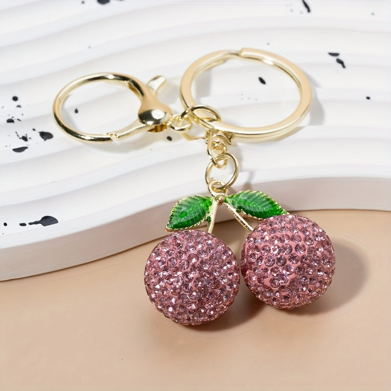 Rhinestone Cherry Keychain