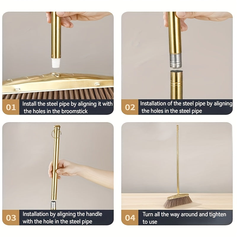 Extra-Long Premium Golden Stainless Steel Broom with Serrated Edge