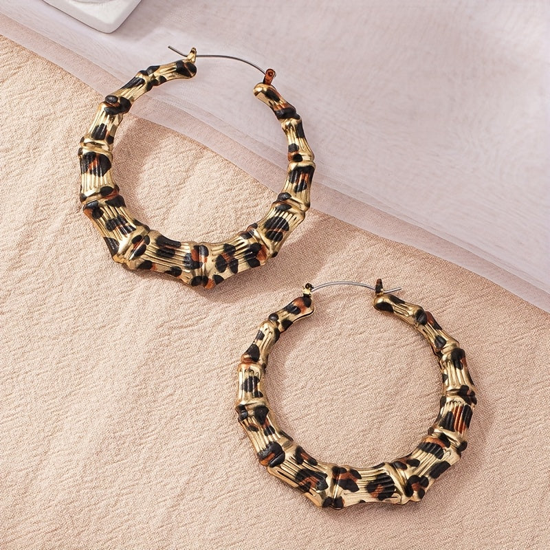 Leopard Print Iron Bamboo Pattern Earrings