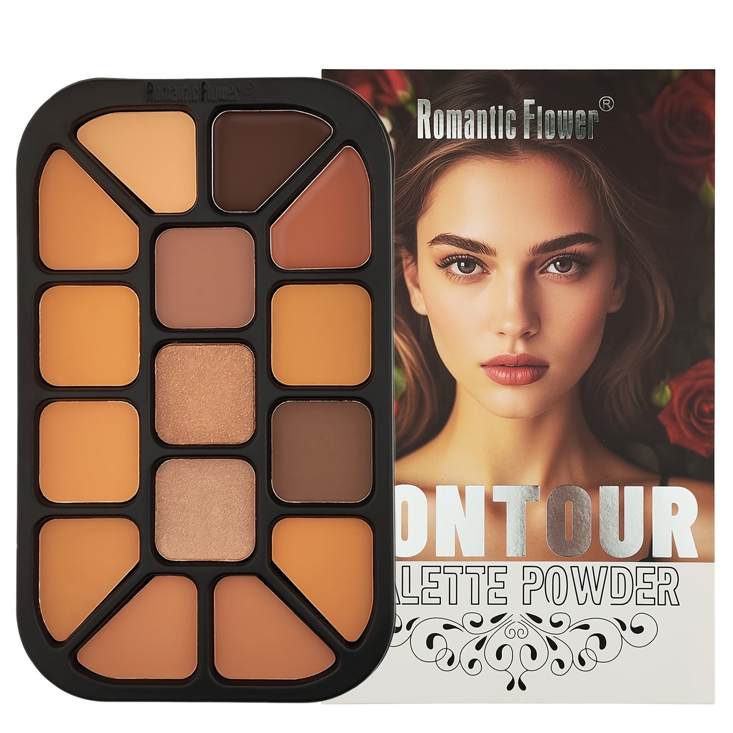 15-Color Contour Makeup Palette with 11 Shades Powder, 2 Shades Highlighter & 2 Shades Concealer Cream - Matte Waterproof 3-in-1 Foundation Palette for All Light Beige Types, Medium Coverage, Soft Powder Formula