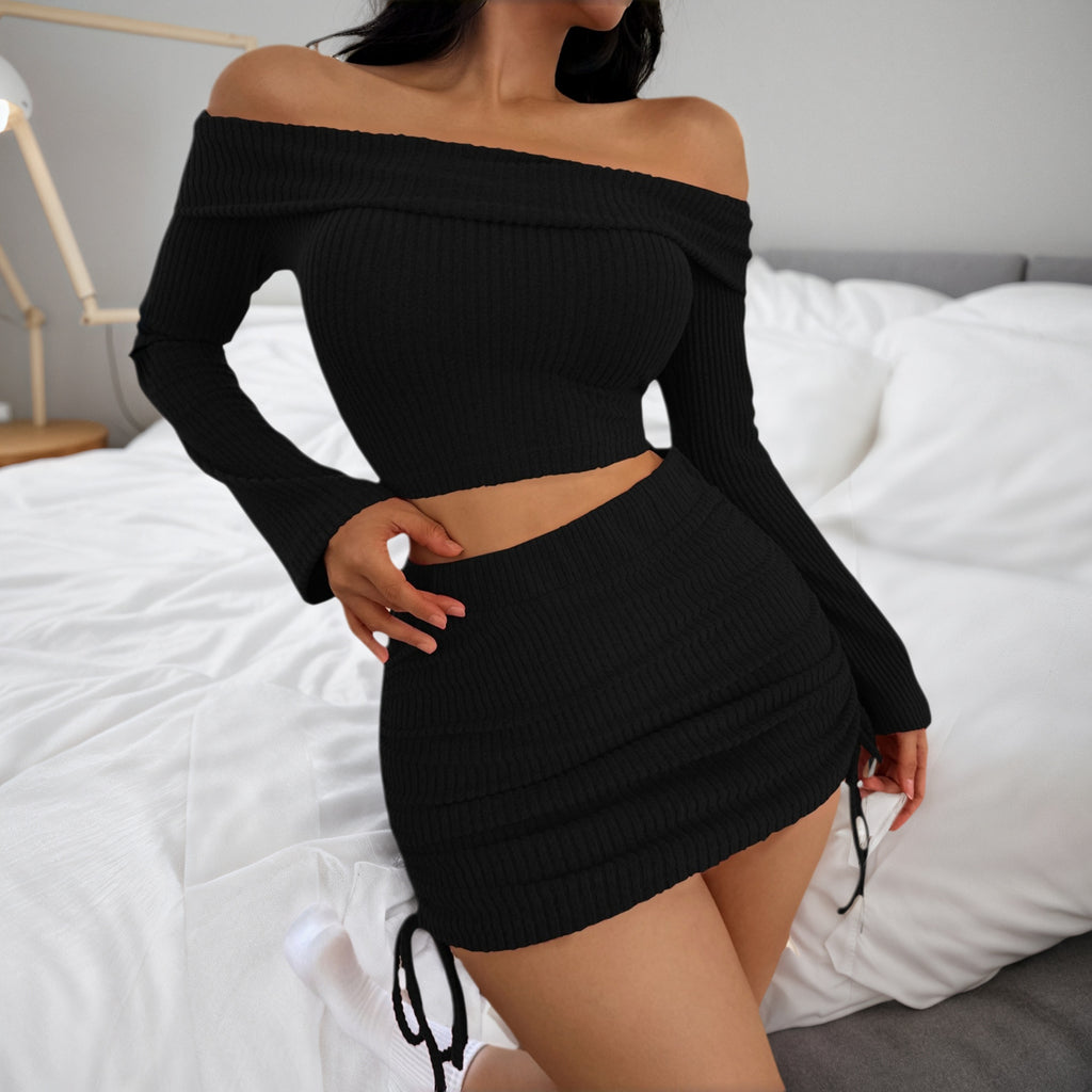 Off Shoulder Crop Top & Ruched Skirt Set