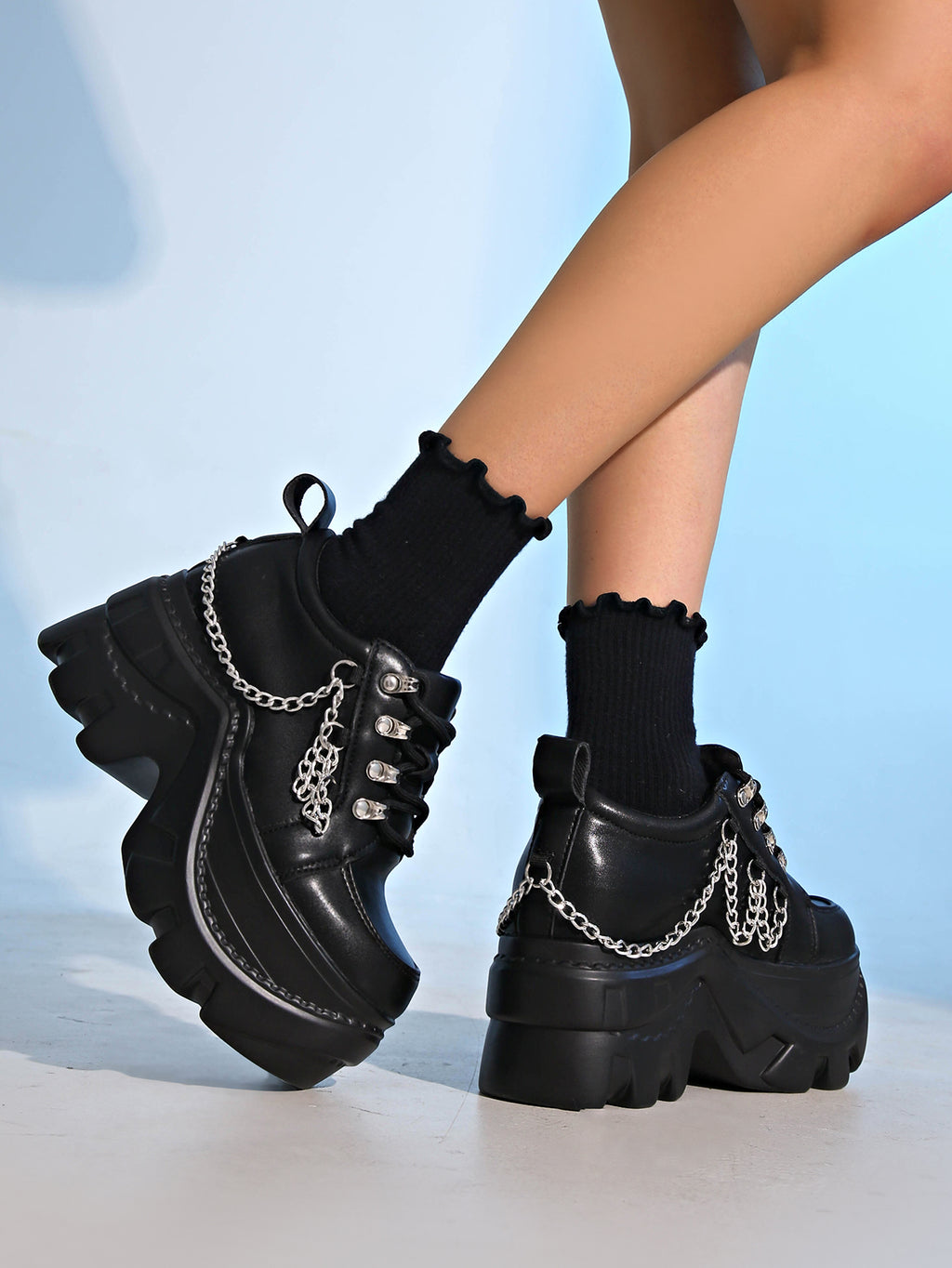 Chunky High-Heel Lace-Up Ankle Boots