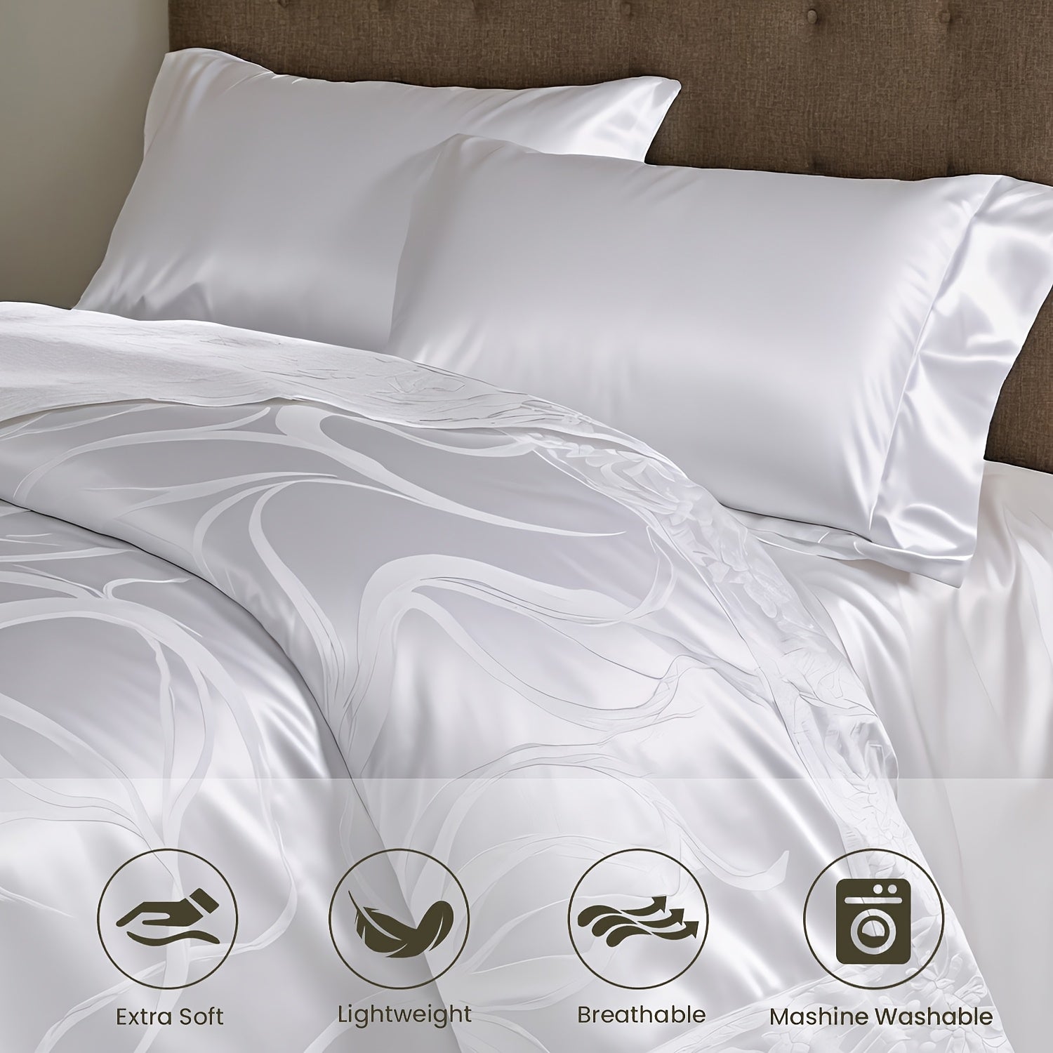 {3pcs} Golden/white Luxury Satin Jacquard Comforter Set