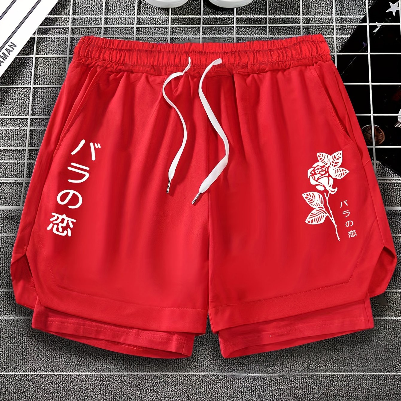 Summer Men's Casual Sports Shorts With Double-layer Design, Running Shorts, Star Style, Casual Style, Boutique Sports Shorts With Pockets, Drawstring, Letter Printed Shorts