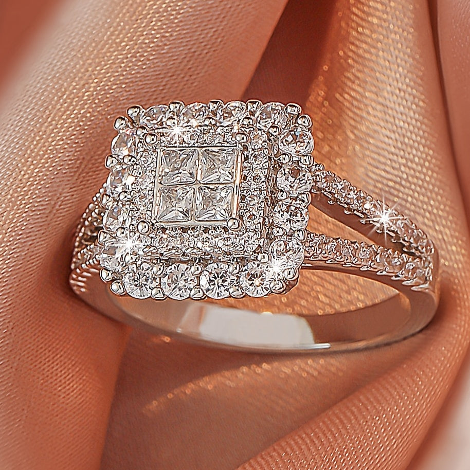 Large Multi Row White Synthetic Zirconia Ring