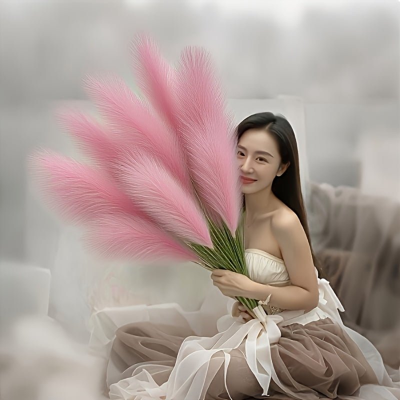 5-heads Super Healing Artificial Large Plaster Fox Grass Plant - 35 inches Tall