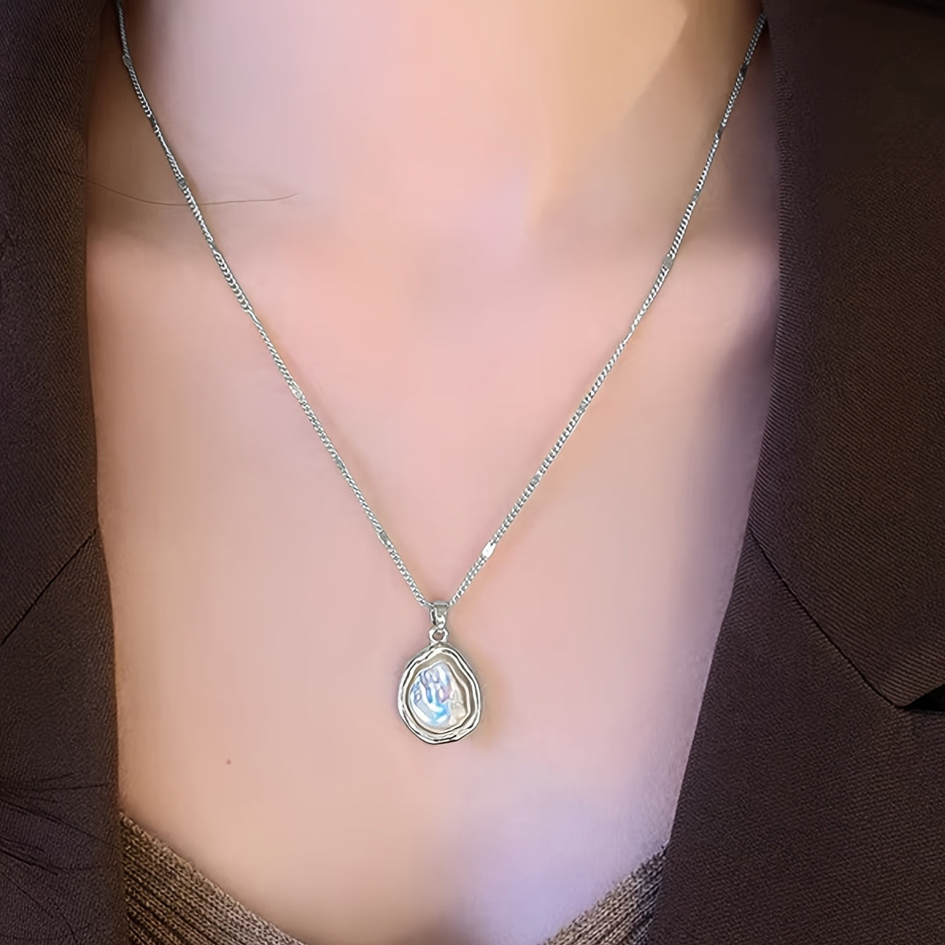 Copper Imitation Pearl Pendant Necklace