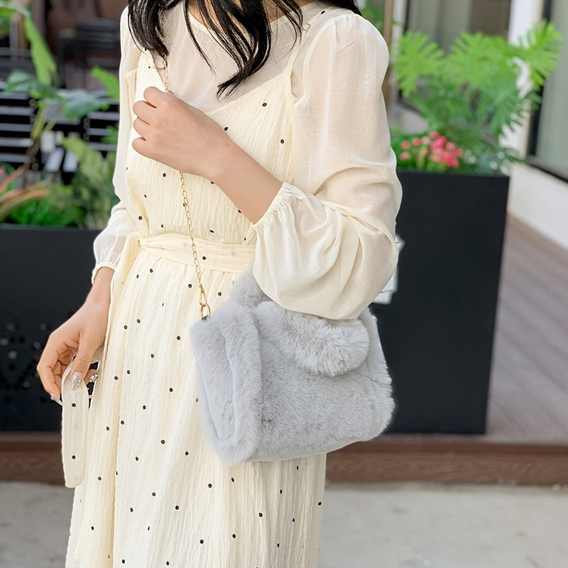 Plush Faux Fox Fur Classic Stylish Versatile Casual Shoulder Bag