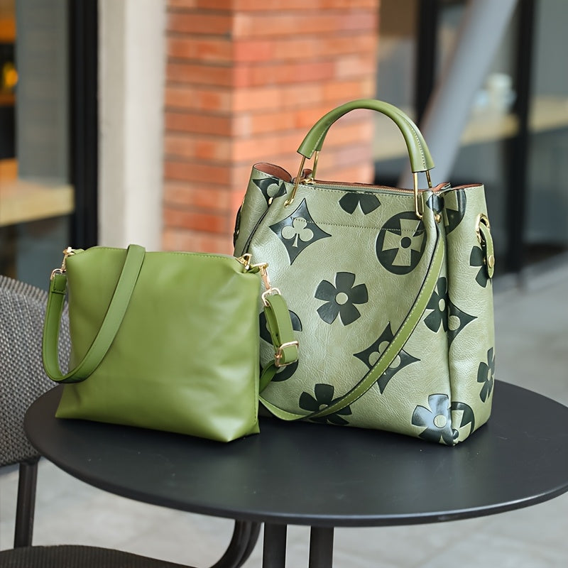 Floral Embossed Synthetic Leather Satchel Handbag