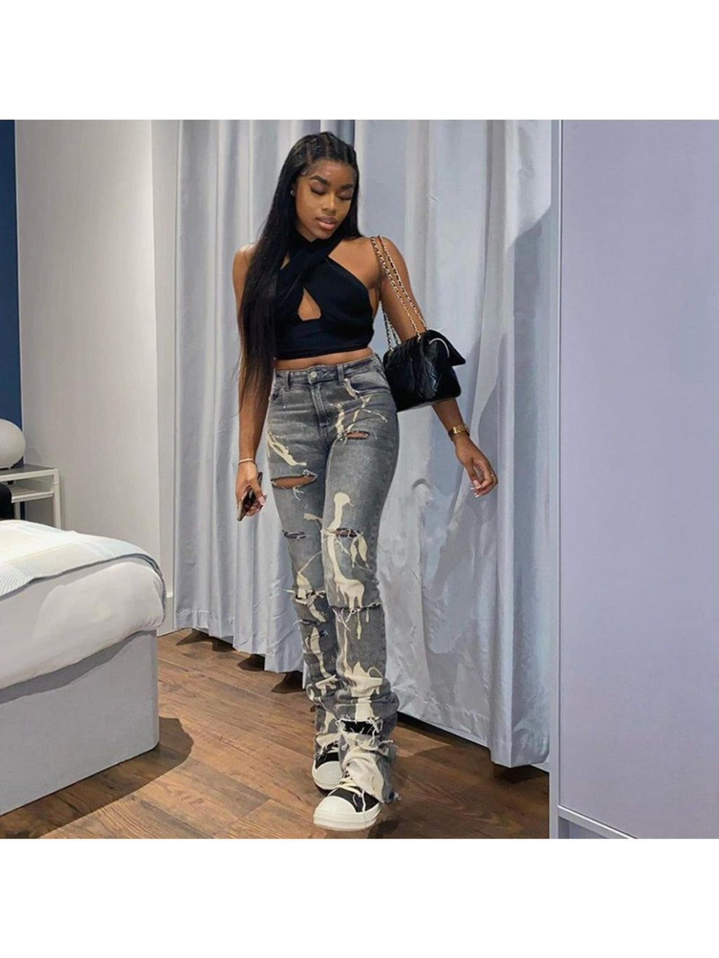 High-Waist Ripped Jeans