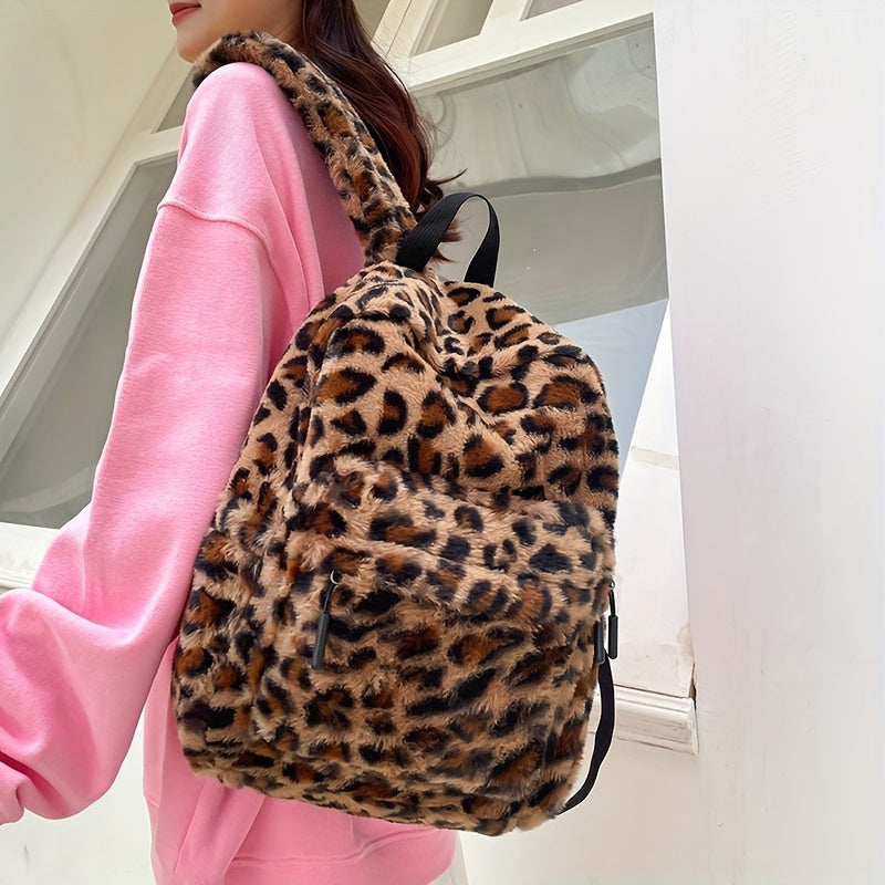 Leopard Fleece Backpack