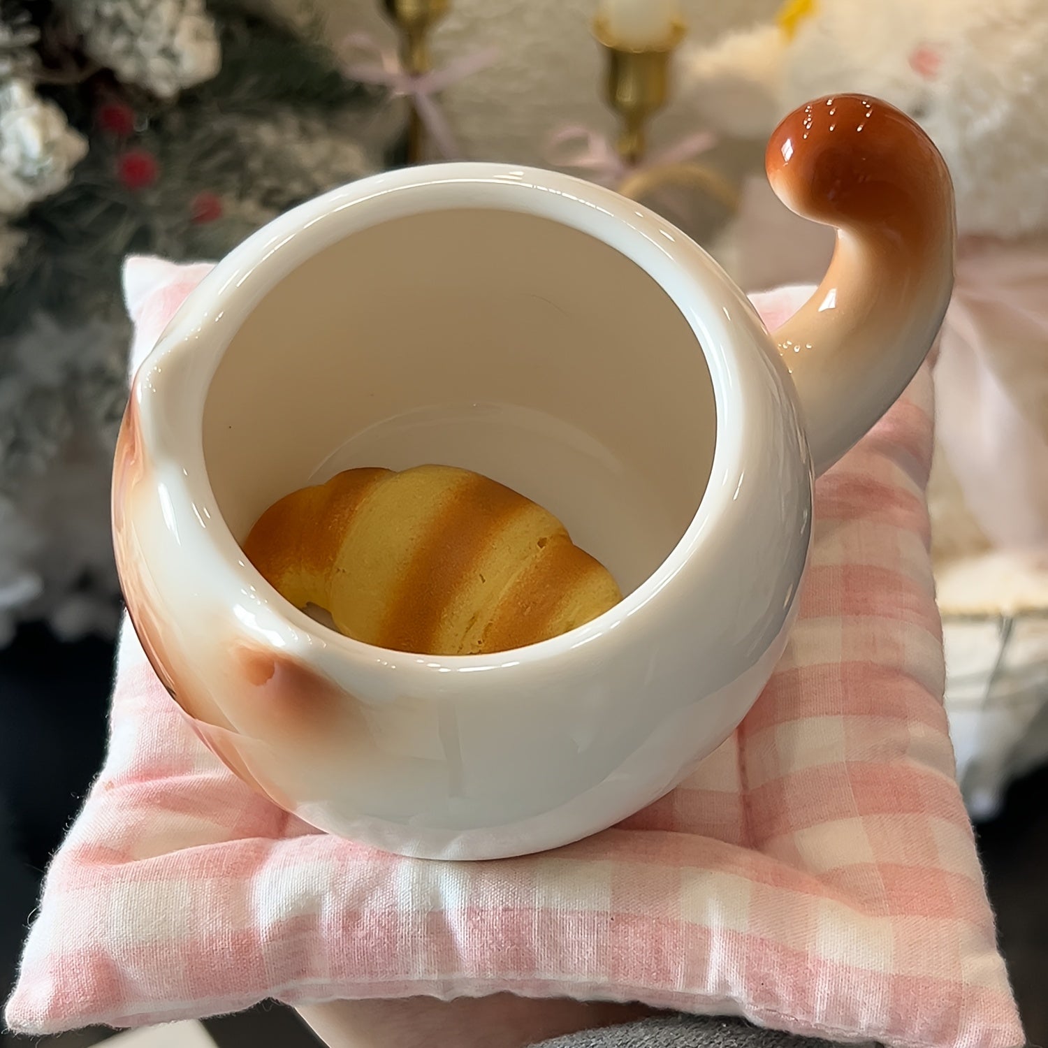 {1/2pcs} Cat-shaped Ceramic Mug, with a Bread-shaped Stirring Stick