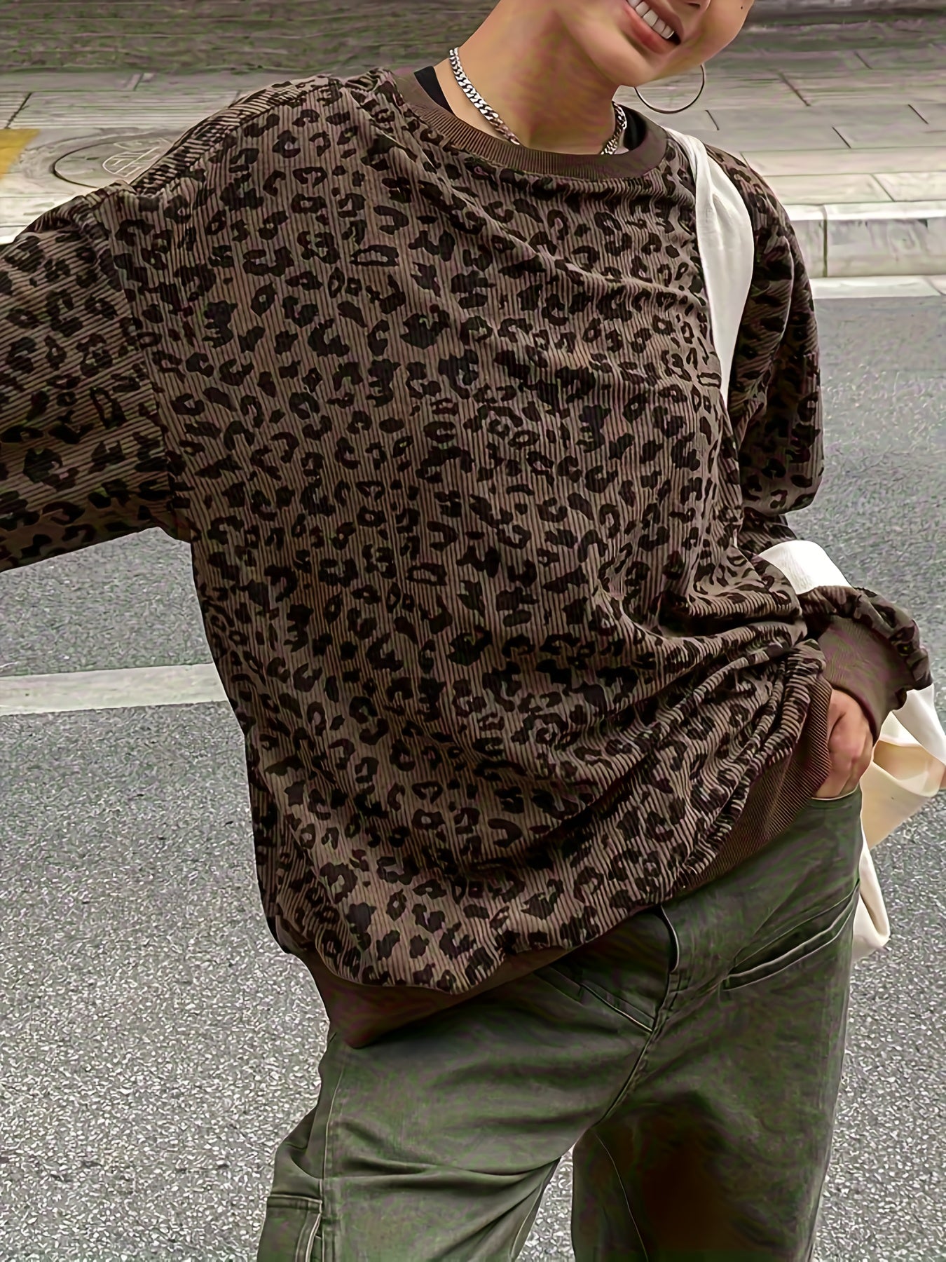 Oversized Leopard Print Sweatshirt