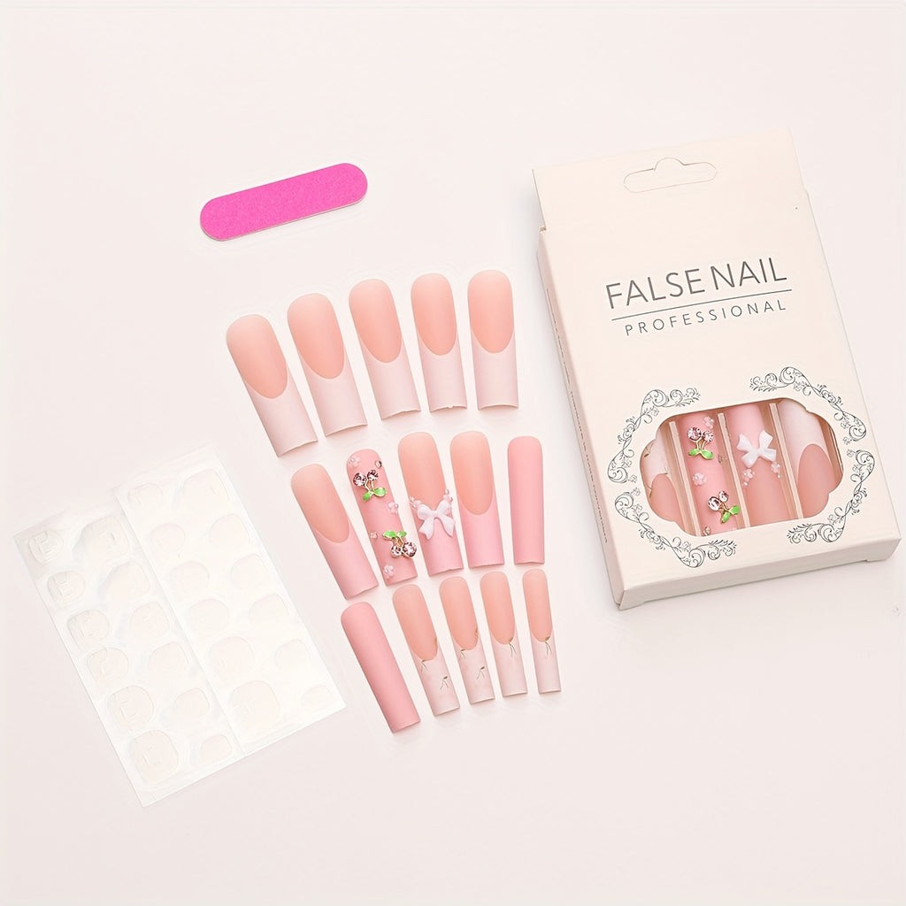 {24pcs} Matte Pink Long Coffin Fake Nails