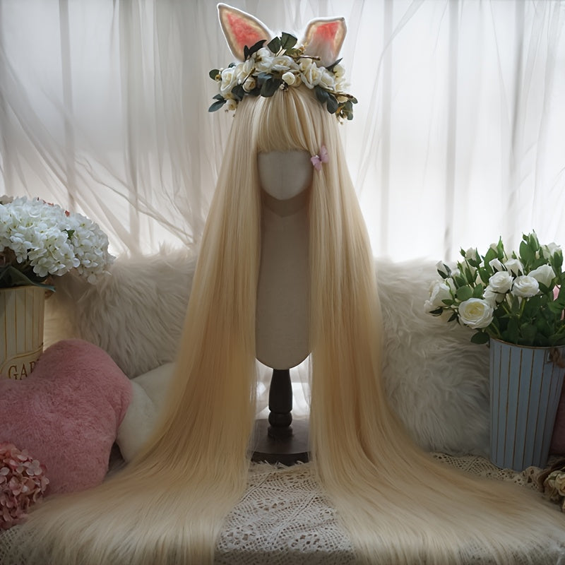 48-Inch Long Straight Wig with Bangs