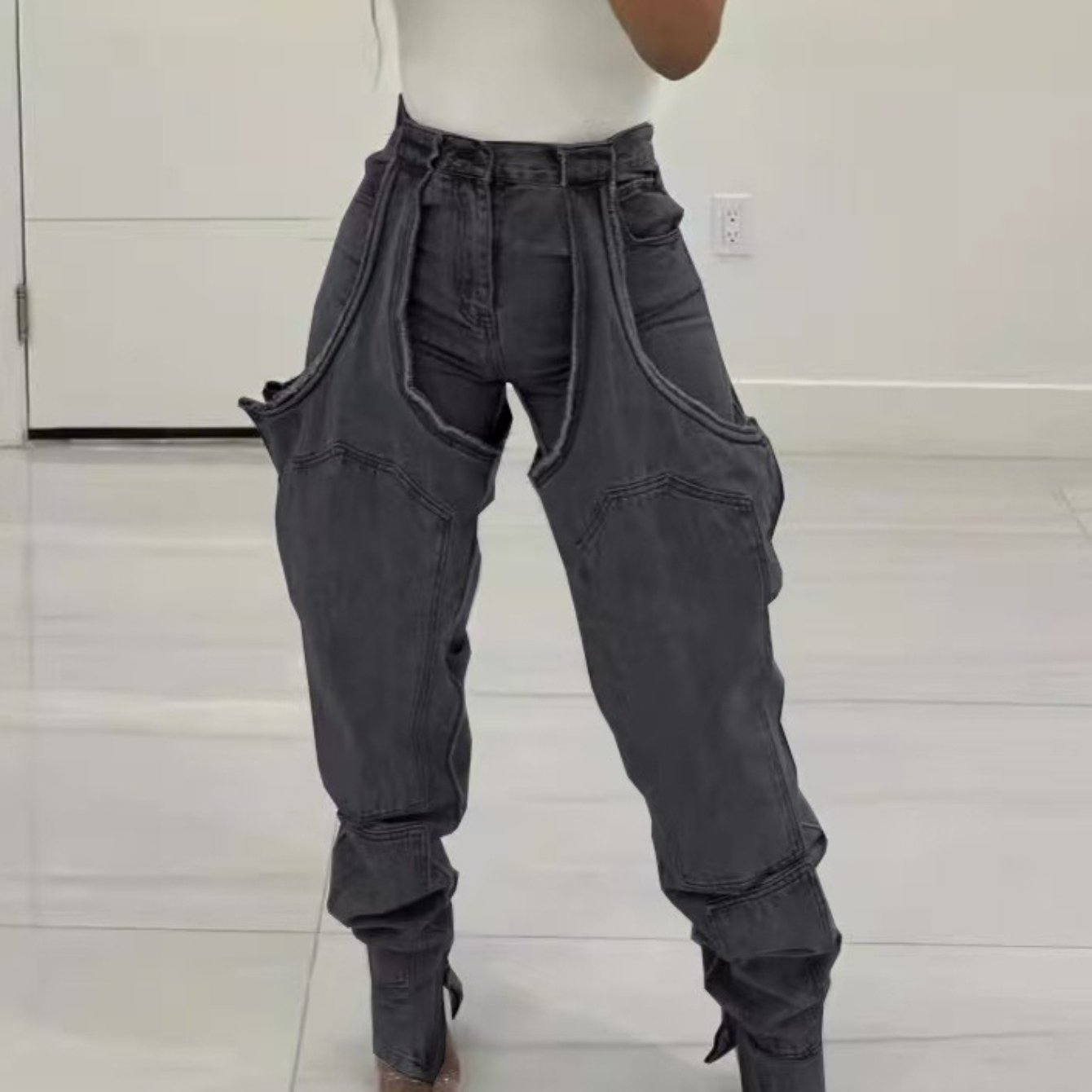 High-Waisted Distressed Jeans