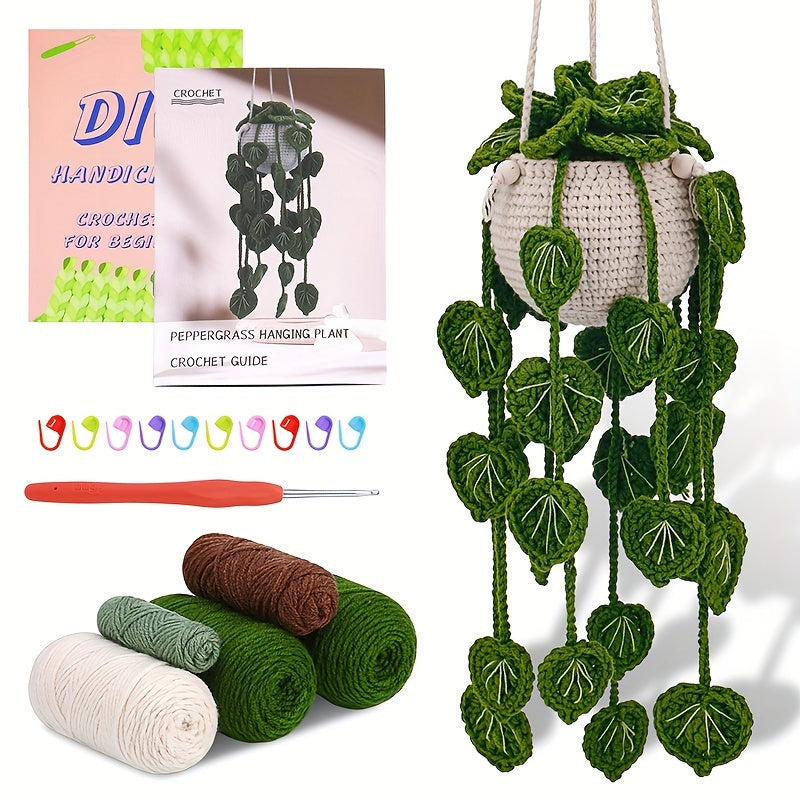 Complete Crochet Starter Kit for Beginners: Green Grass Plants & Hanging Potted Plants