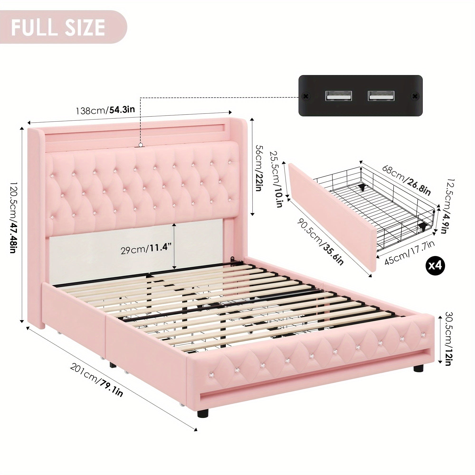 Bed Frame with Outlets and USB Ports