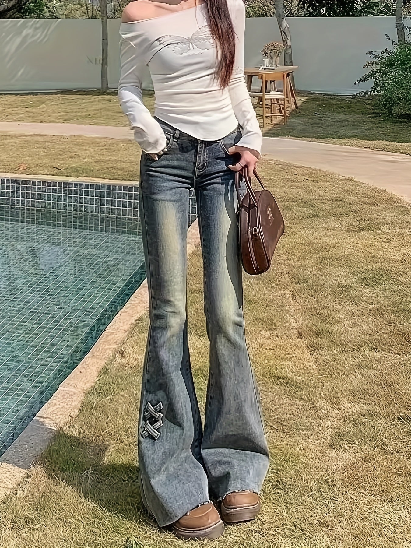 Retro Double Button Flared Jeans