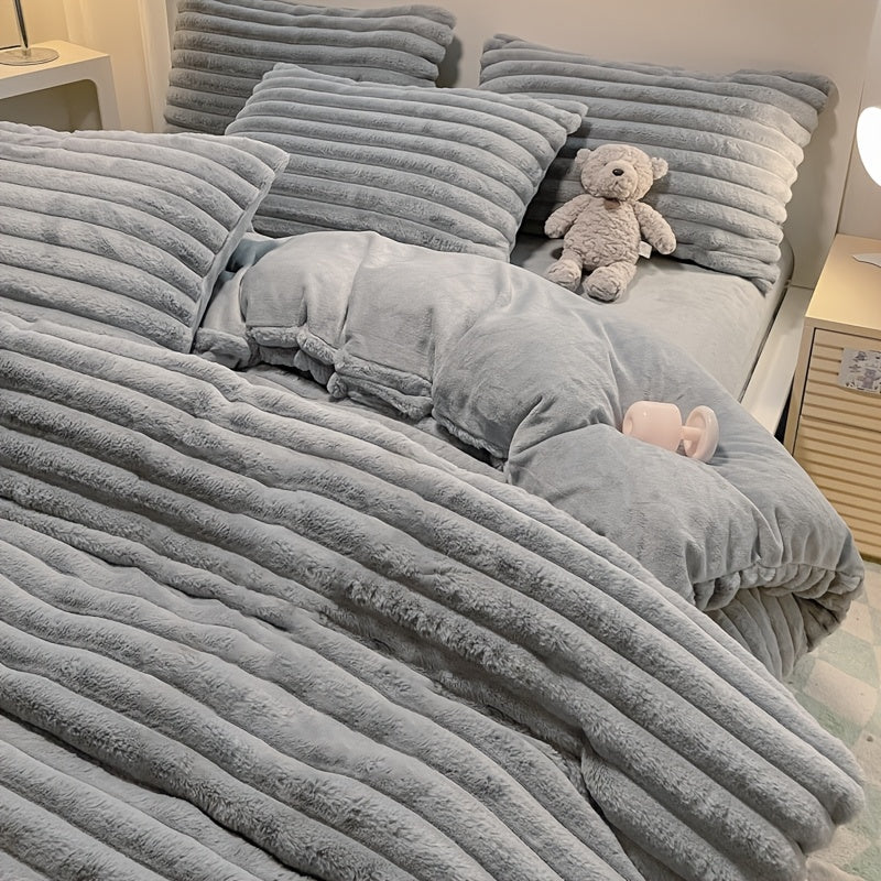 3pcs Simple Solid Color Flannel Quilt Cover Set