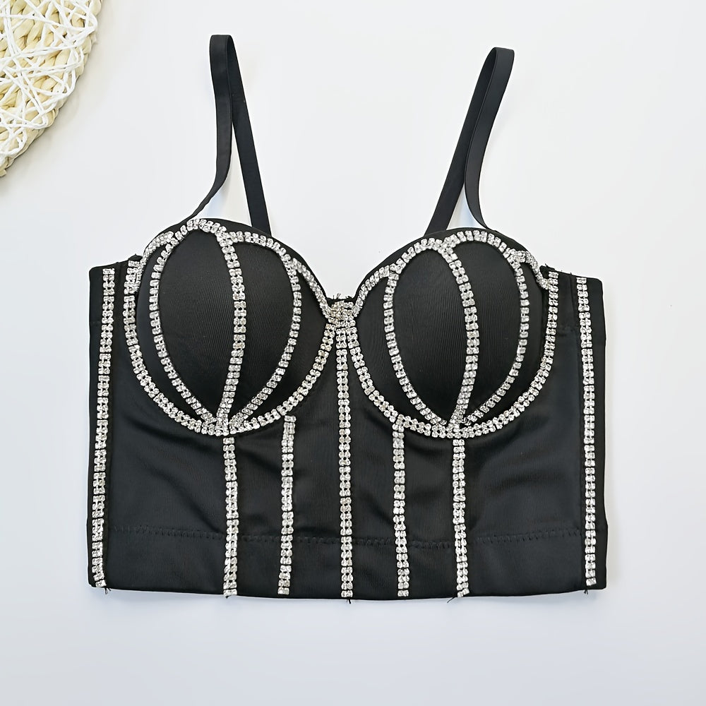 #8185 French Design Sleeveless Vest, Niche Shaping Underwear for Women, Fishbone Top with Studs and Shiny Rhinestones, Women'S Group Tightening Wrap Chest