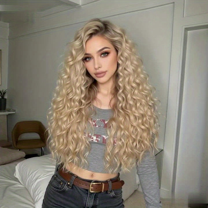 28 Inch Matte High-temperature Silk 13*6 Long Curly Hair Wig