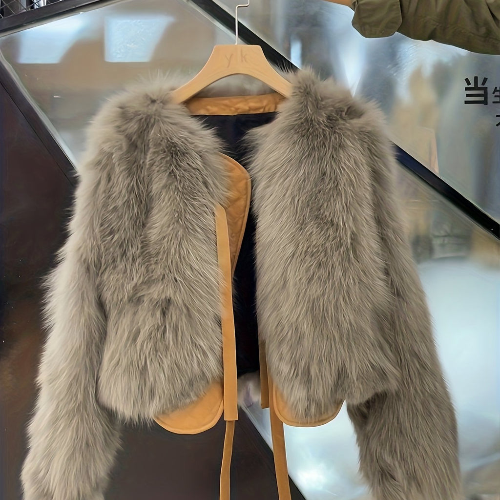 Elegant Fur-like Exterior, H-Silhouette Short Jacket