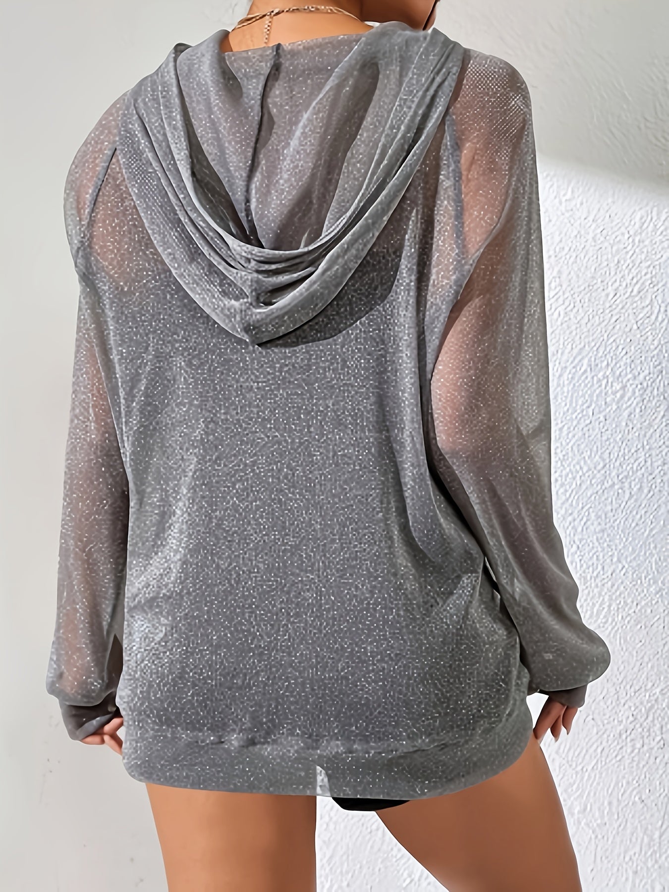 Lightweight Semi-Sheer Elegant Hooded Blouse