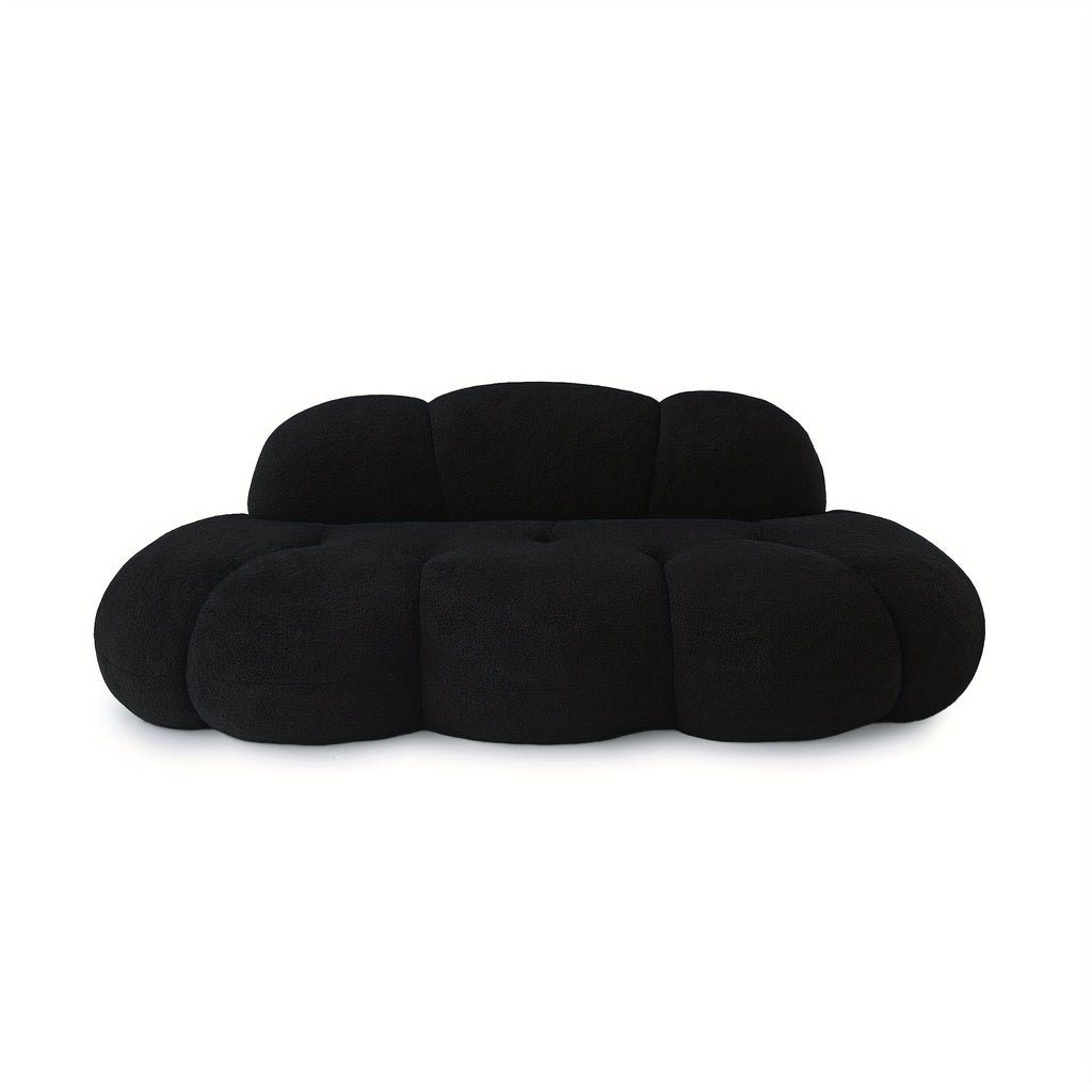 Modern Cloud-Shaped Sofa Bed-Like Couch - Black Sherpa Upholstery & Sponge-Filled, No Assembly Required, Space-Saving L-Shaped/ U-Shaped Sectional for Small Spaces, Apartments, Room - -Slip - Design (Engineered Wood