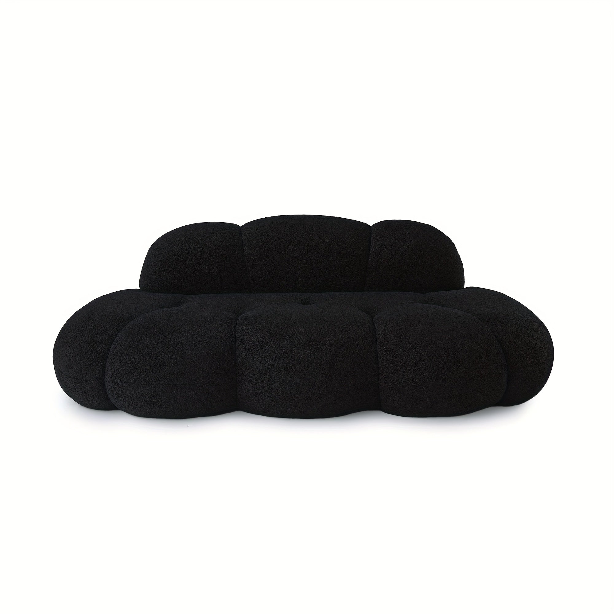 Modern Cloud-Shaped Sofa Bed-Like Couch - Black Sherpa Upholstery & Sponge-Filled, No Assembly Required, Space-Saving L-Shaped/ U-Shaped Sectional for Small Spaces, Apartments, Room - -Slip - Design (Engineered Wood