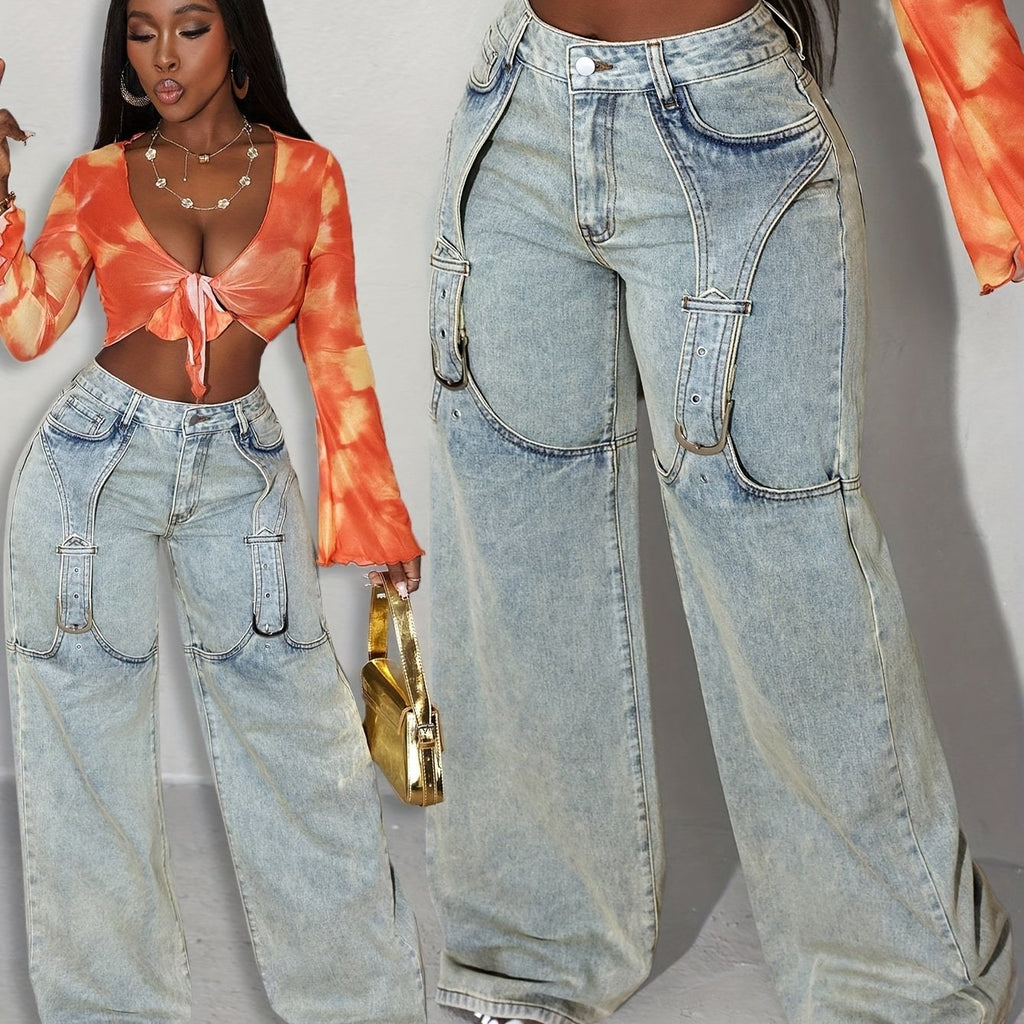 Loose Buckled Wide Leg Pants