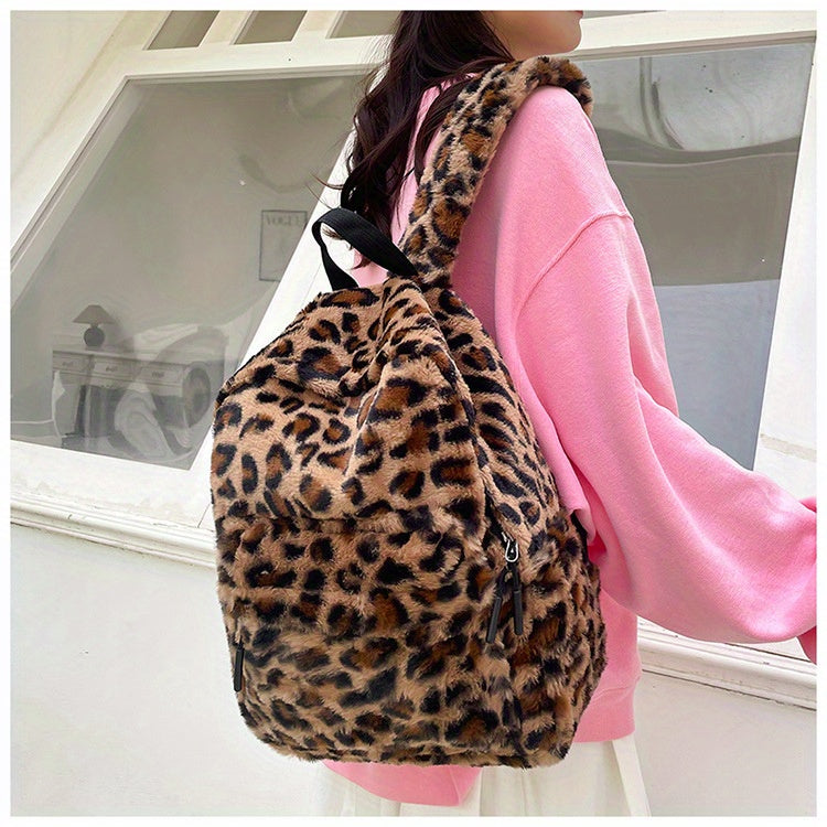Leopard Fleece Backpack