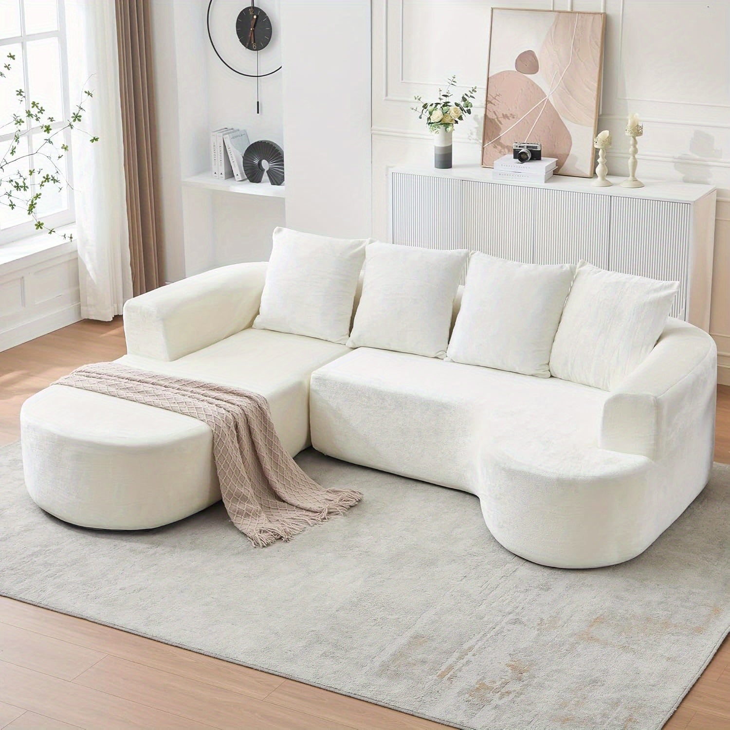 100'' Modern Curved Sofa Couch With Chaise And 4 Pillows