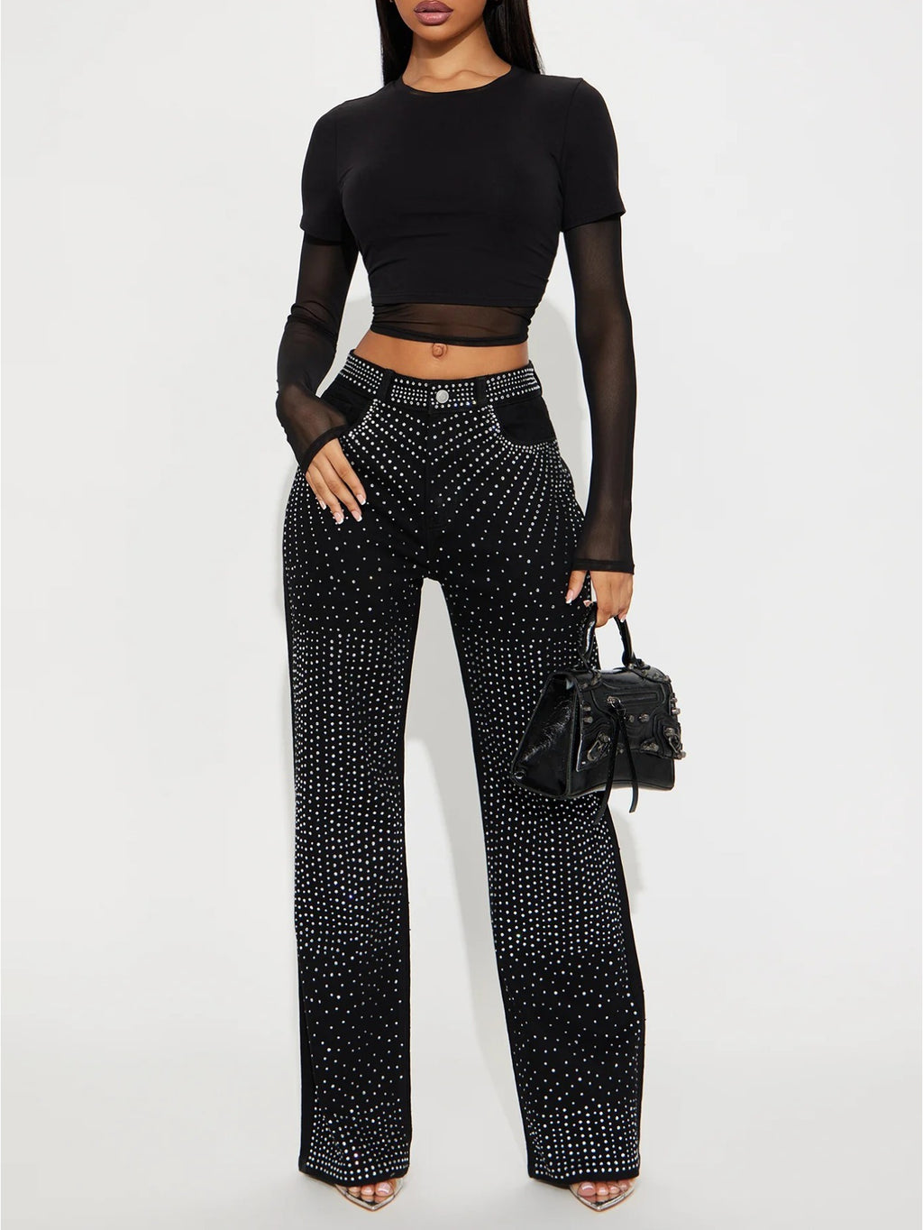 Rhinestone Denim Pants
