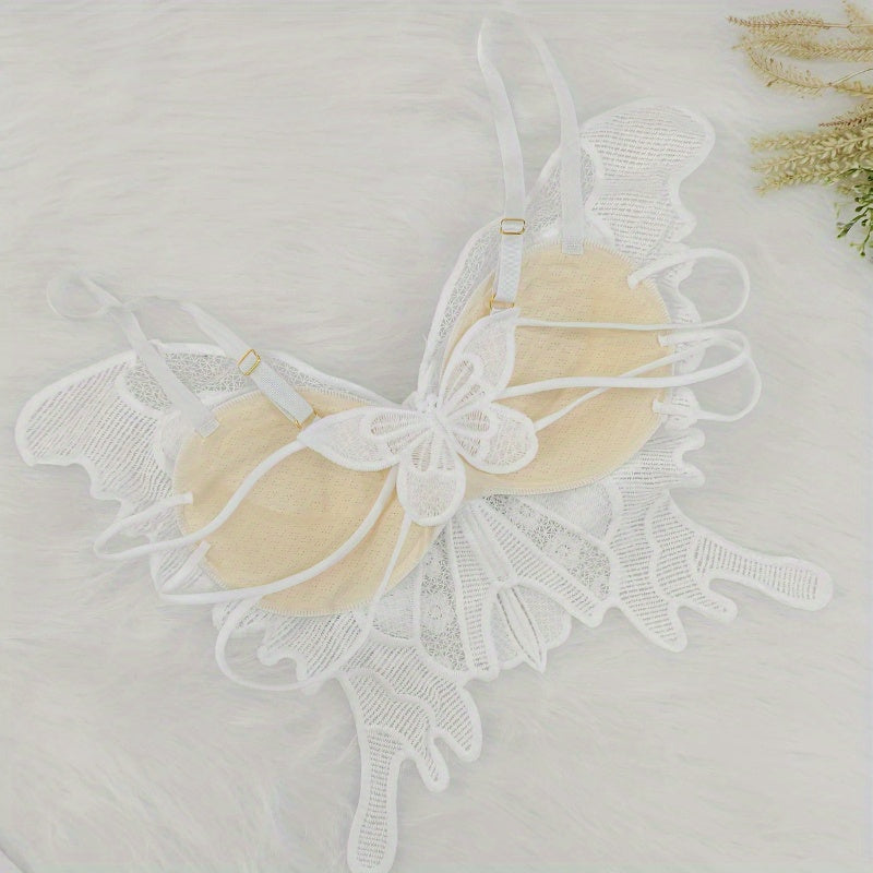 Lace Bra with Butterfly Jacquard Embroidery & Floral Lace Trim