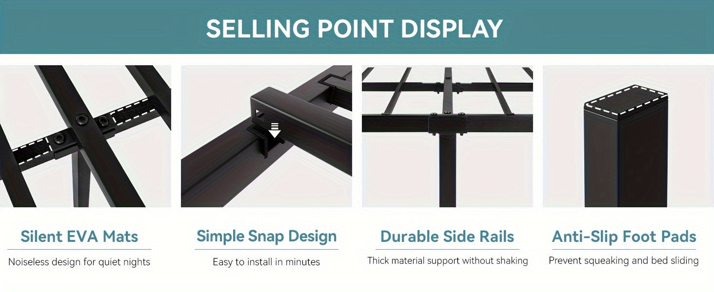 14'' Queen Size Heavy-Duty Wrought Iron Bed Frame