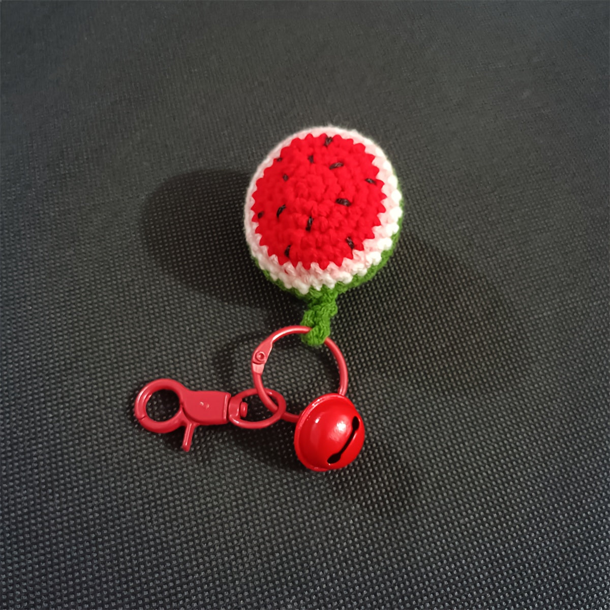 Handmade Crochet Watermelon Keychain with Red Bell